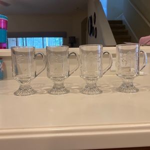 Vtg Princess House Set of 4 Heritage Footed Crystal Irish Etched Coffee Cups